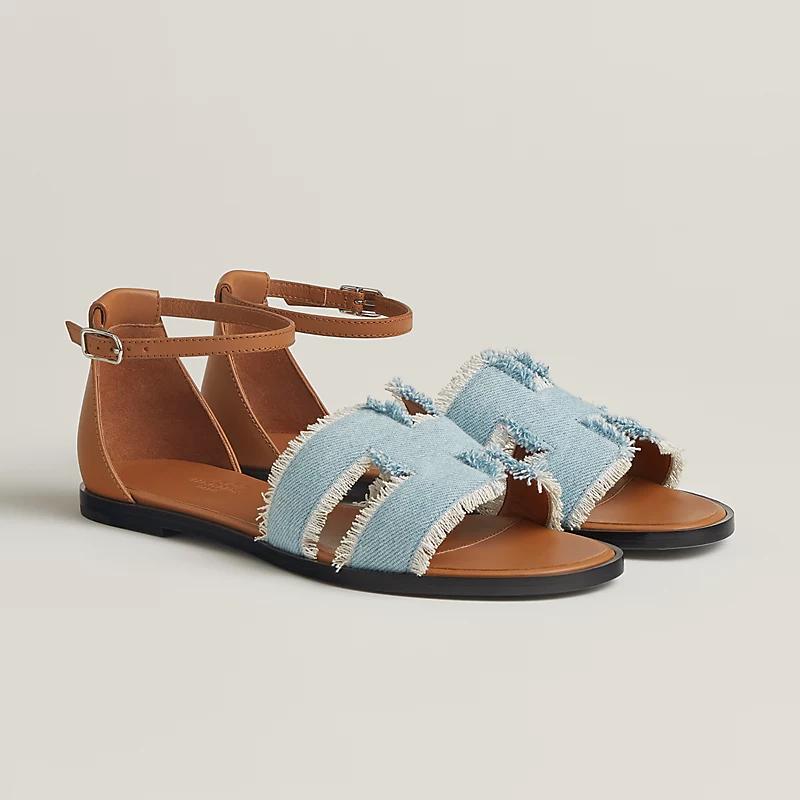 Giày Hermes Santorini Sandal Nữ Nâu Xanh Dương